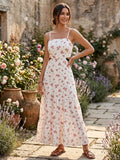 Pink Floral Smocked Back Cut-Out Gown