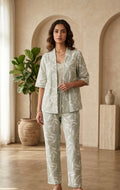 Serene Sage Printed 2-Piece Kimono Trouser Set
