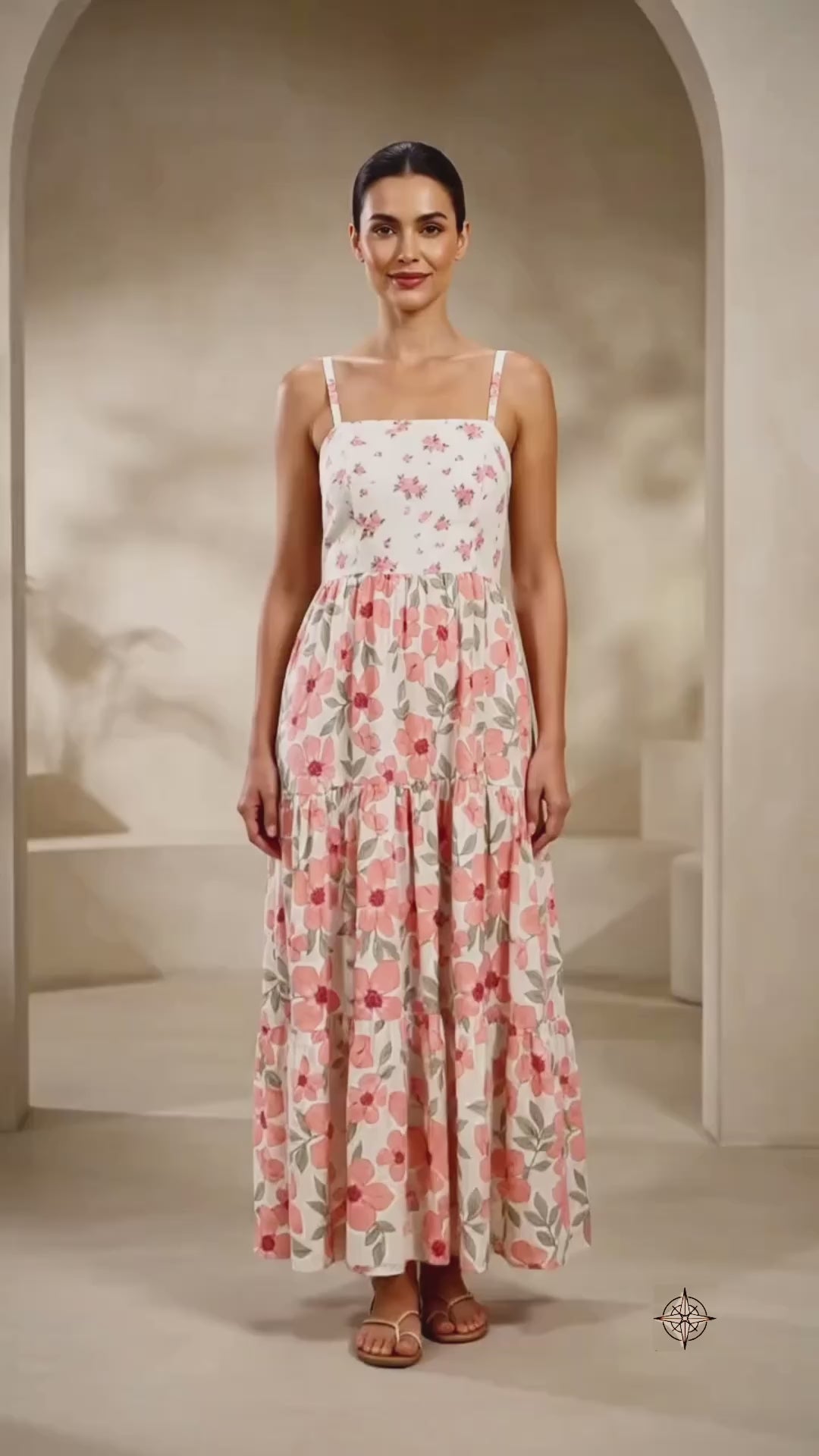 Pink Floral Smocked Back Cut-Out Gown
