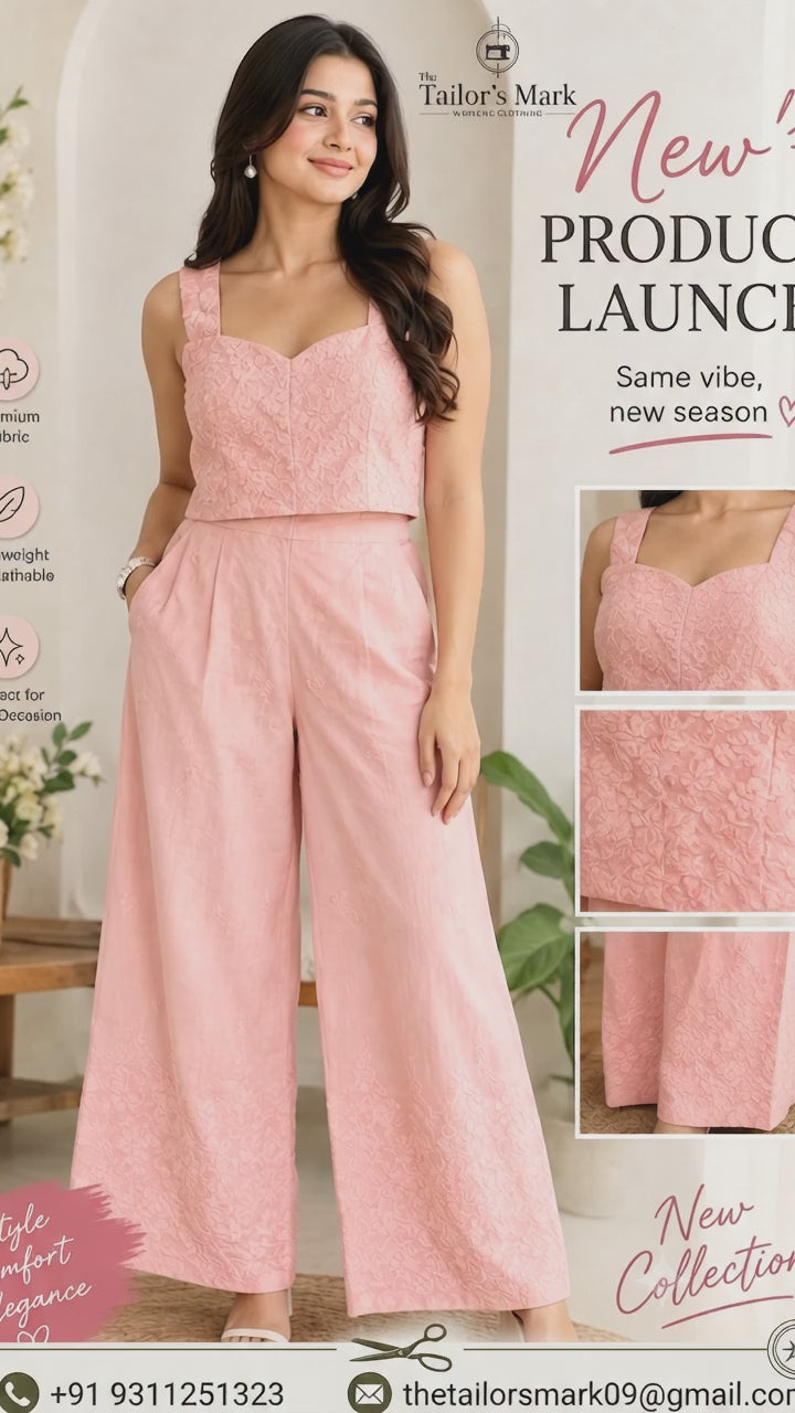 Elegant Pink Floral Jacquard Co-Ord Set