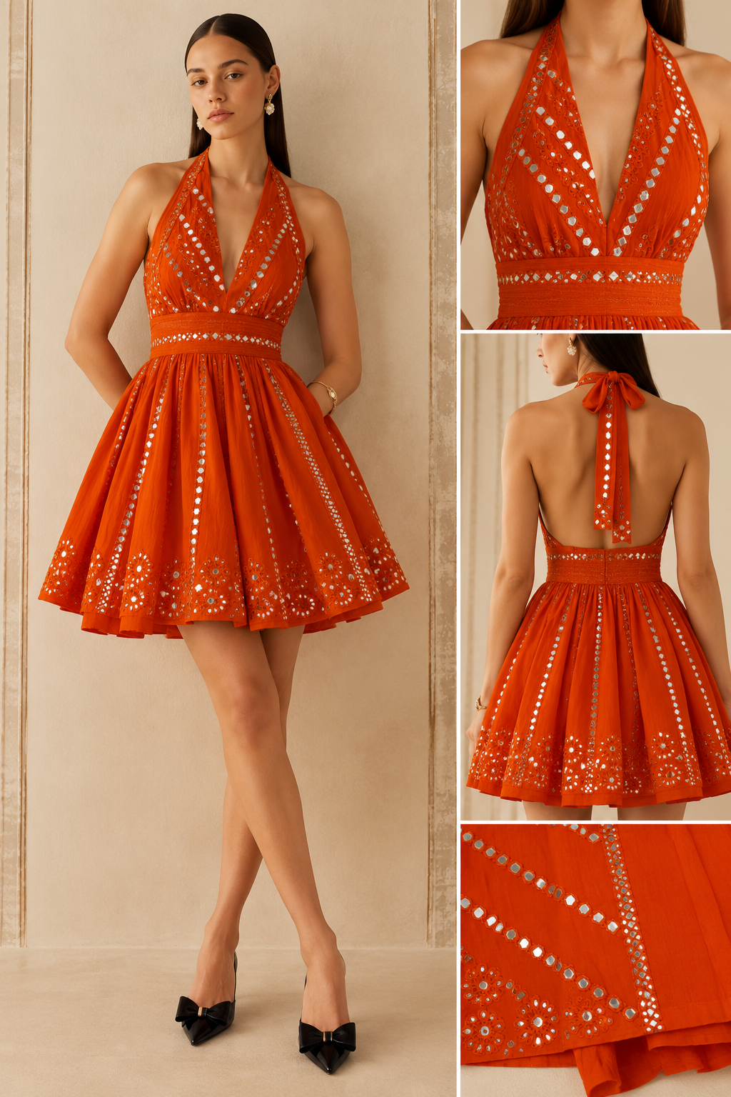 Sunset Mirrorwork Halter Mini Dress