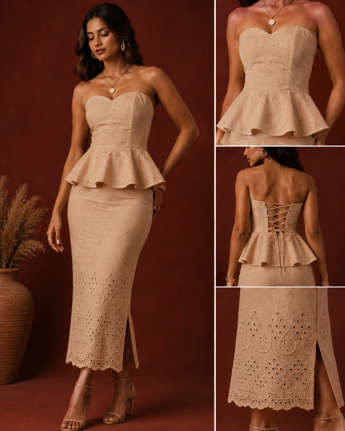 Ivory Eyelet Peplum Skirt Set